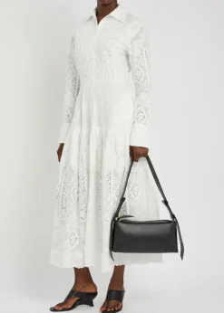 Floral-embroidered cotton maxi shirt dress