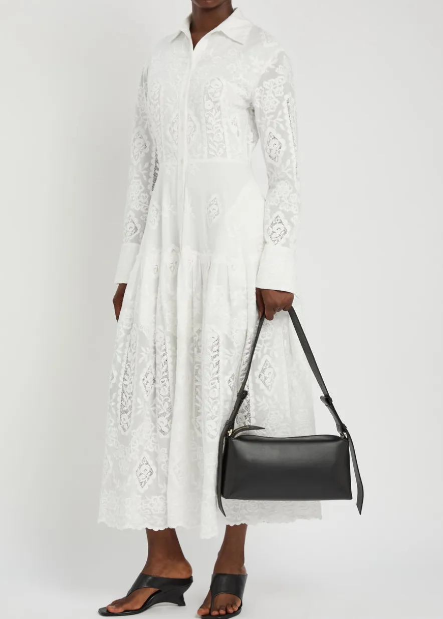 Floral-embroidered cotton maxi shirt dress