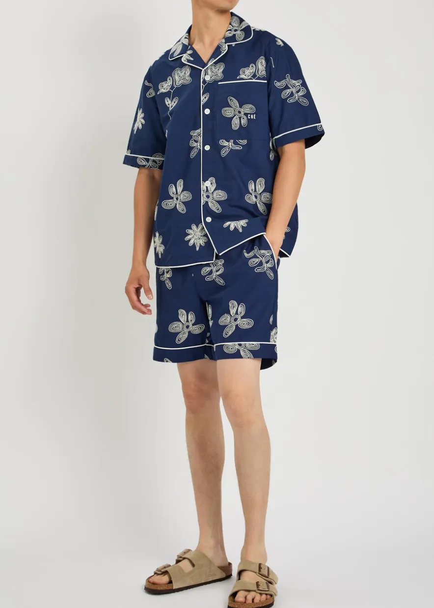 Floral-embroidered cotton-poplin shirt