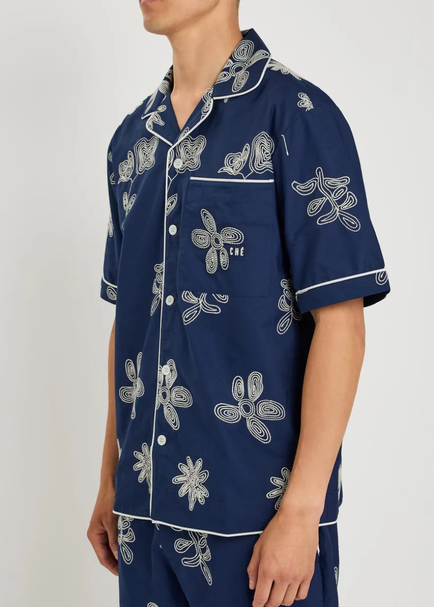 Floral-embroidered cotton-poplin shirt