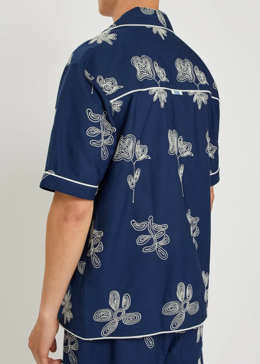 Floral-embroidered cotton-poplin shirt