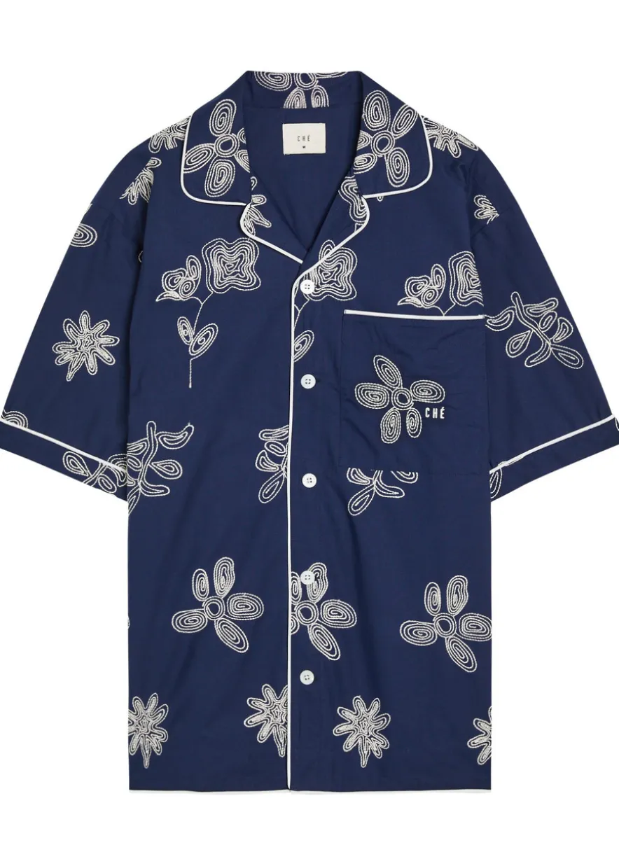 Floral-embroidered cotton-poplin shirt