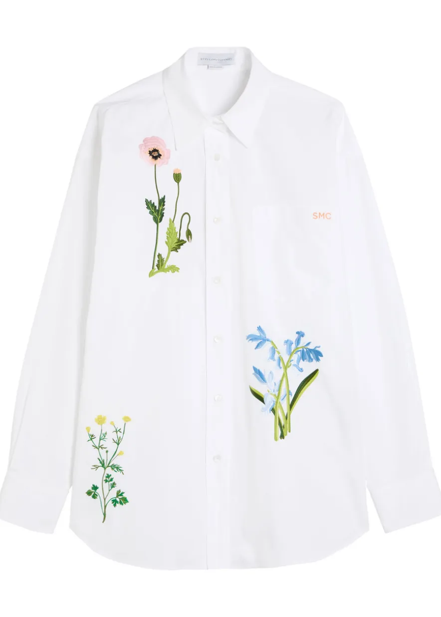 Floral-embroidered cotton-poplin shirt
