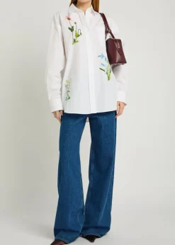 Floral-embroidered cotton-poplin shirt