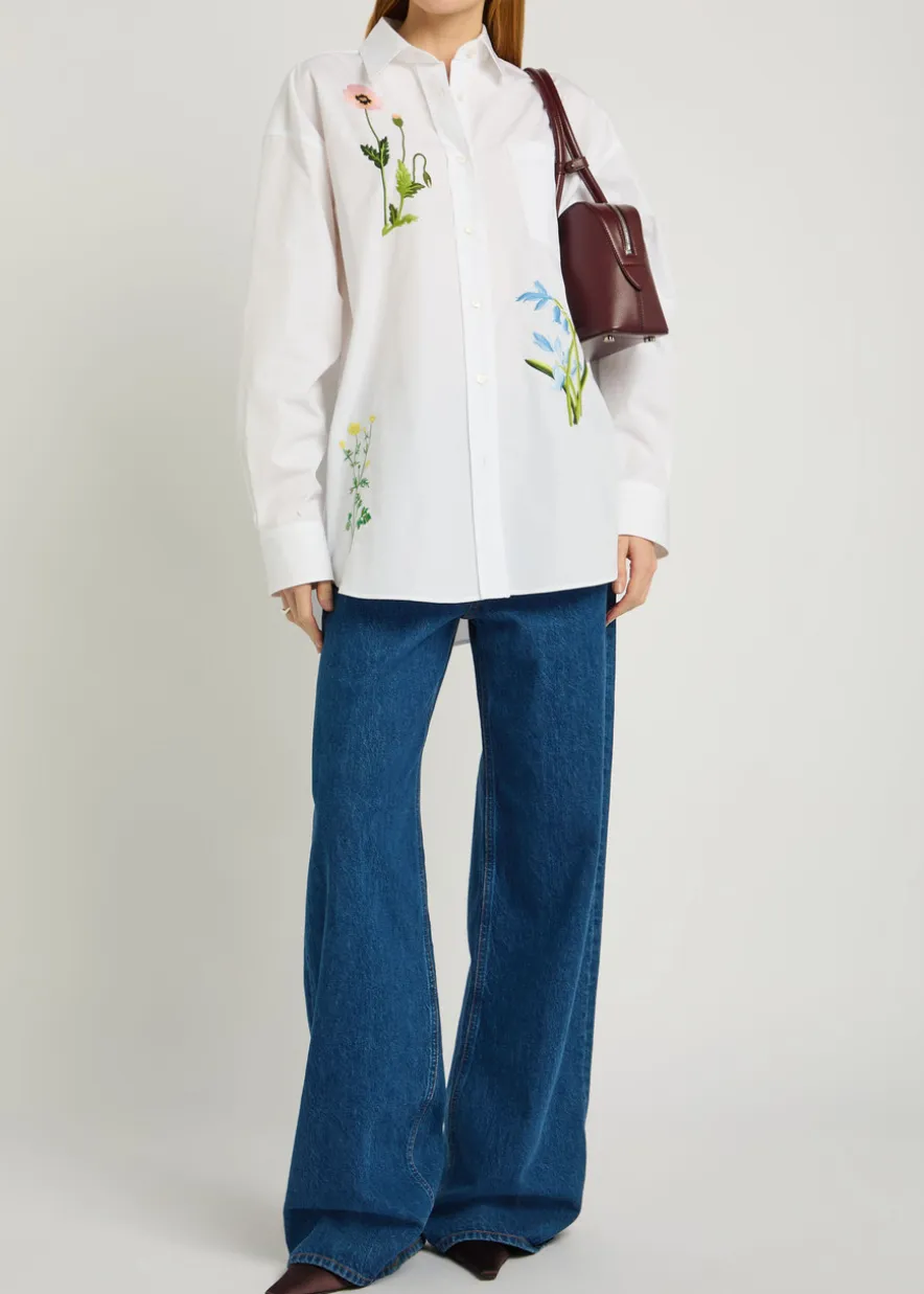 Floral-embroidered cotton-poplin shirt