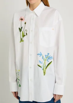 Floral-embroidered cotton-poplin shirt