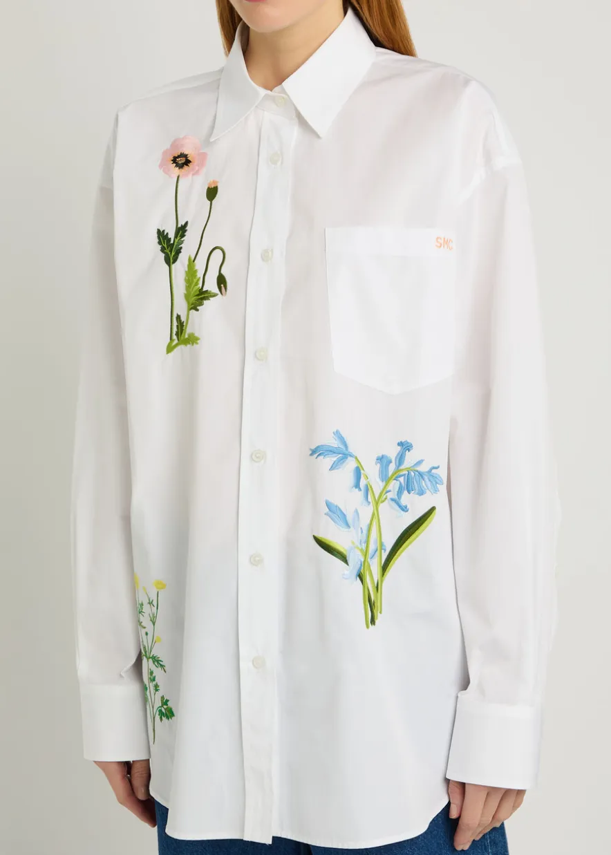 Floral-embroidered cotton-poplin shirt