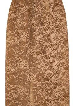 Floral-embroidered lace midi skirt