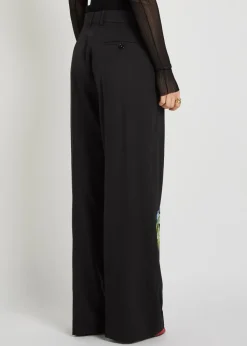 Floral-embroidered straight-leg trousers