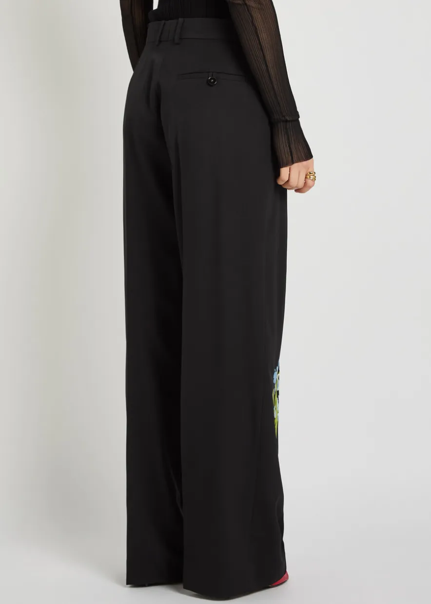 Floral-embroidered straight-leg trousers