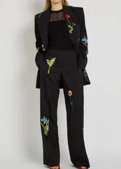 Floral-embroidered straight-leg trousers