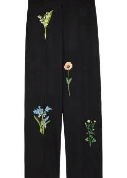 Floral-embroidered straight-leg trousers