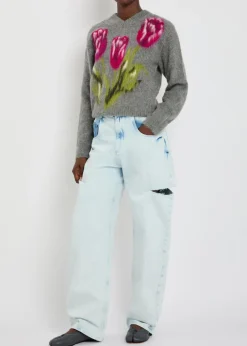 Floral-intarsia brushed wool-blend jumper