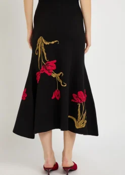 Floral-intarsia knit midi skirt
