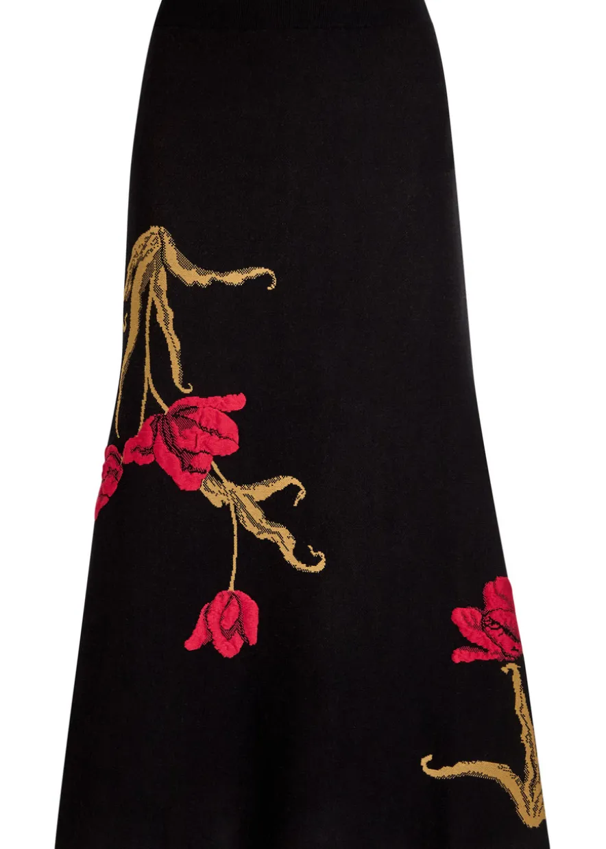 Floral-intarsia knit midi skirt