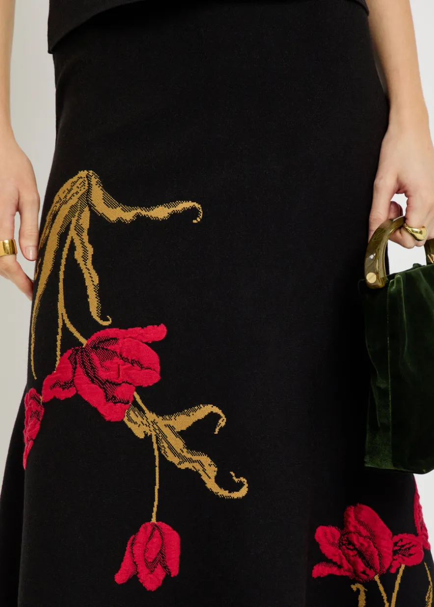 Floral-intarsia knit midi skirt