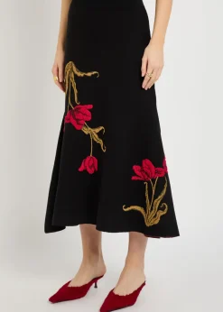 Floral-intarsia knit midi skirt