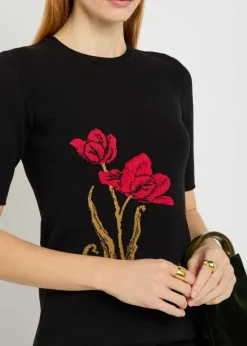 Floral-intarsia knit T-shirt