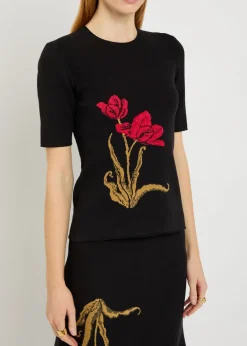 Floral-intarsia knit T-shirt