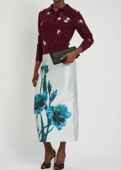 Floral-intarsia merino wool polo jumper