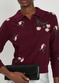 Floral-intarsia merino wool polo jumper