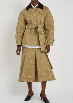 Floral-jacquard belted cotton jacket