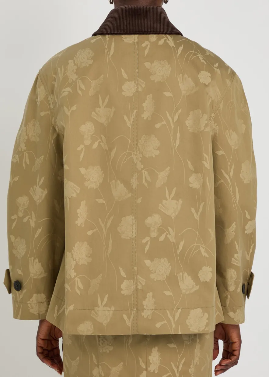 Floral-jacquard belted cotton jacket