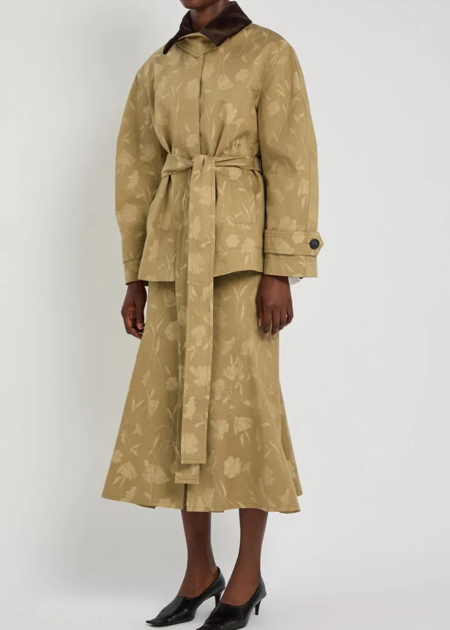 Floral-jacquard belted cotton jacket