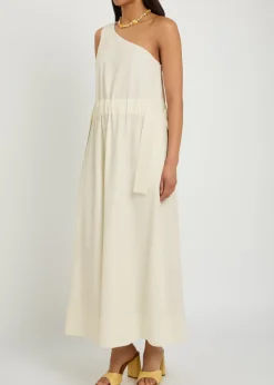 Floral-jacquard belted cotton-blend midi dress