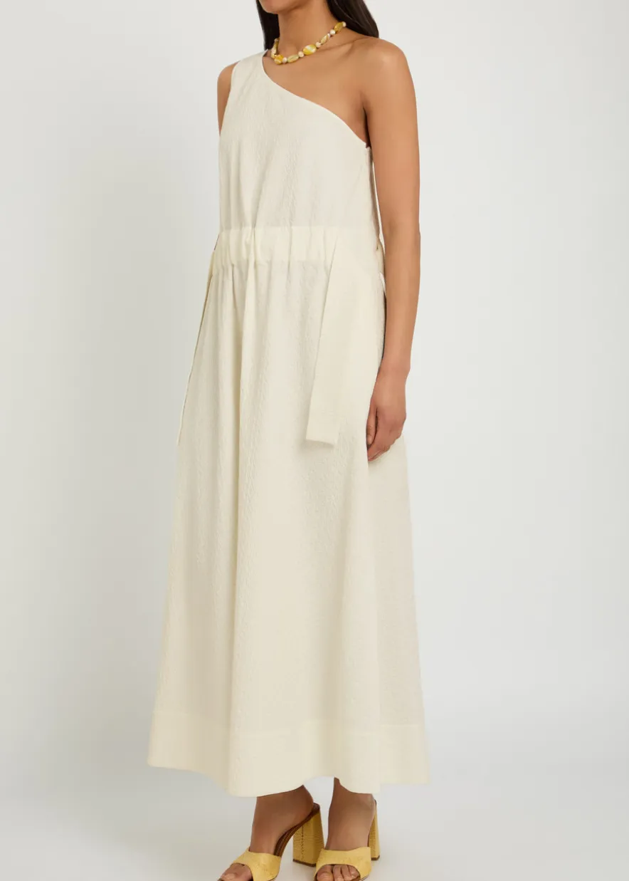 Floral-jacquard belted cotton-blend midi dress