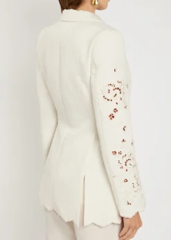 Floral-jacquard cotton-bend blazer