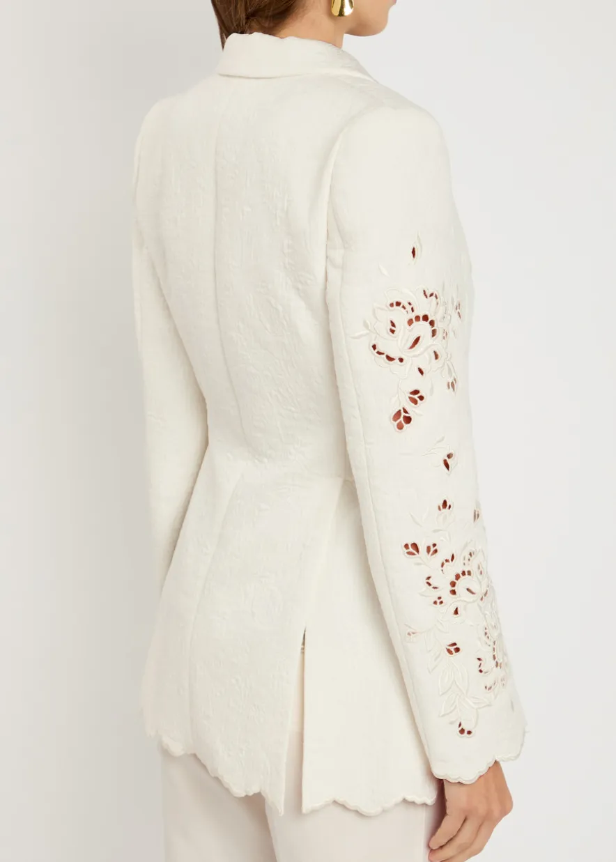 Floral-jacquard cotton-bend blazer