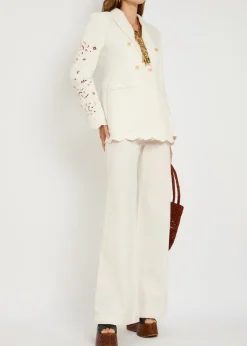 Floral-jacquard cotton-bend blazer
