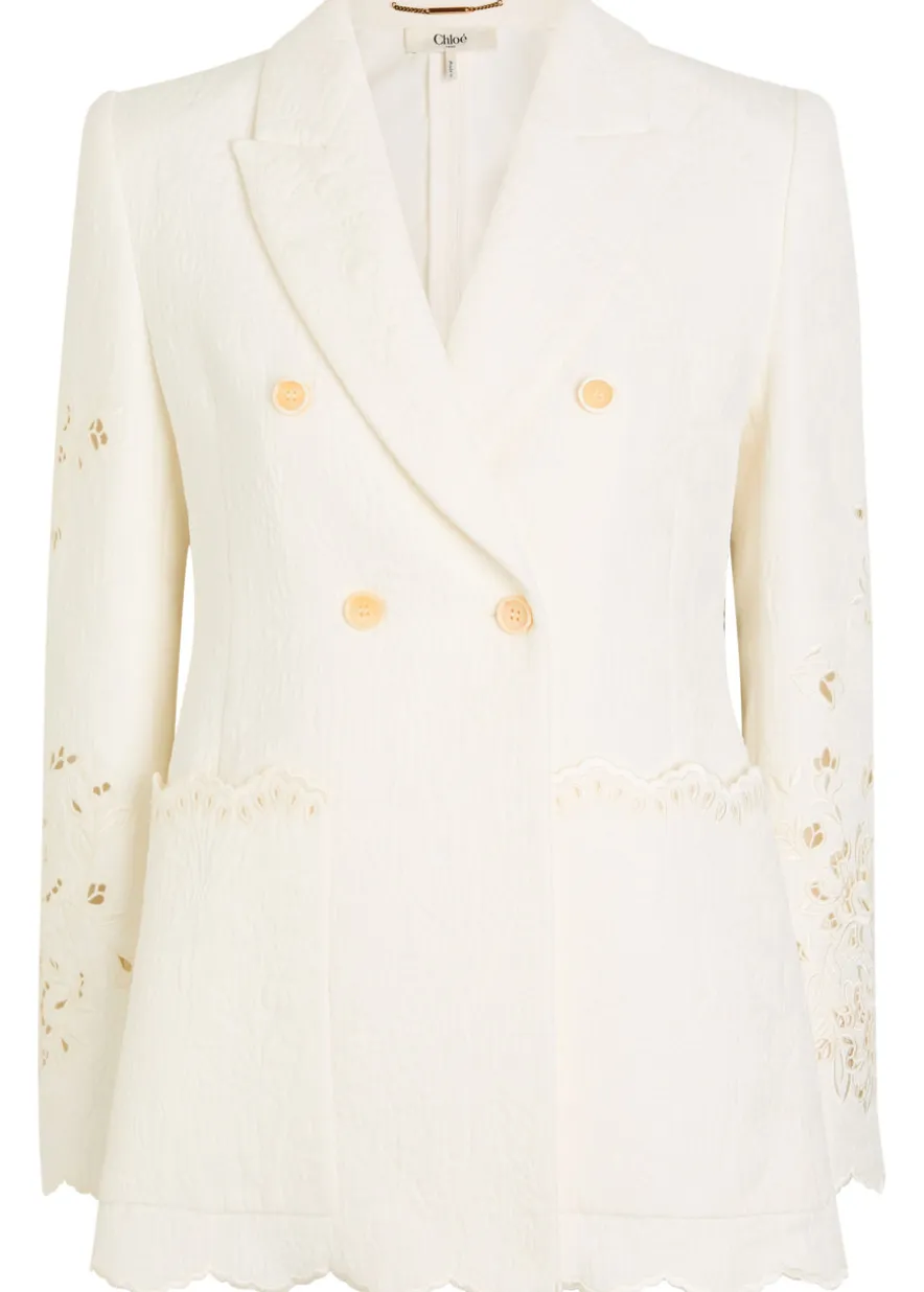 Floral-jacquard cotton-bend blazer