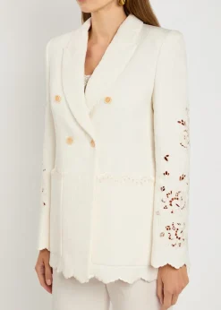 Floral-jacquard cotton-bend blazer