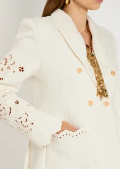 Floral-jacquard cotton-bend blazer
