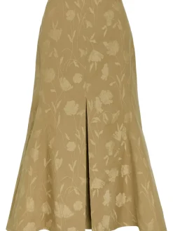 Floral-jacquard cotton midi skirt