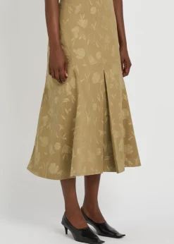 Floral-jacquard cotton midi skirt