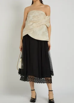 Floral-jacquard gathered satin top