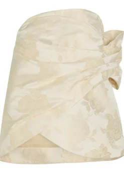 Floral-jacquard gathered satin top