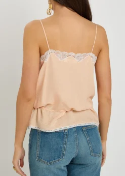 Floral-jacquard lace-trim silk top