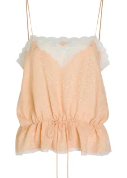 Floral-jacquard lace-trim silk top