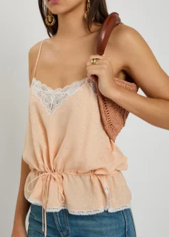 Floral-jacquard lace-trim silk top