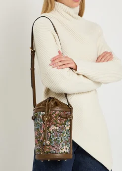Floral-jacquard leather bucket bag