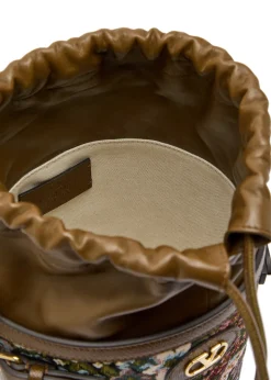 Floral-jacquard leather bucket bag
