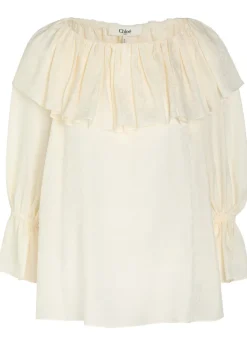 Floral jacquard ruffled silk blouse