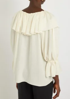 Floral jacquard ruffled silk blouse