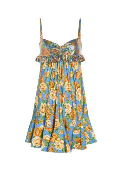 Floral-print chainmail and jersey mini dress