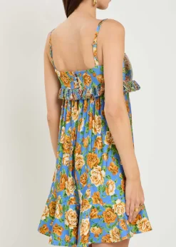 Floral-print chainmail and jersey mini dress