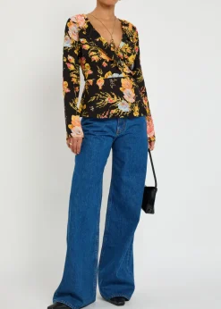 Floral-print chiffon wrap top